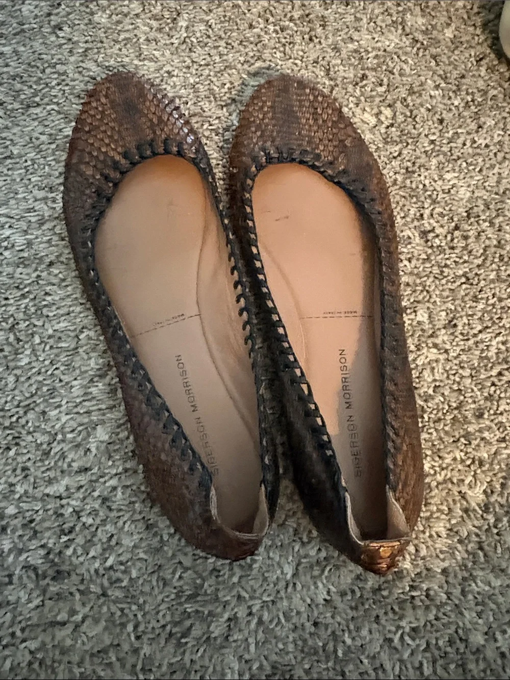 Sigerson Morrison Brown Woven Leather Ballet Flats